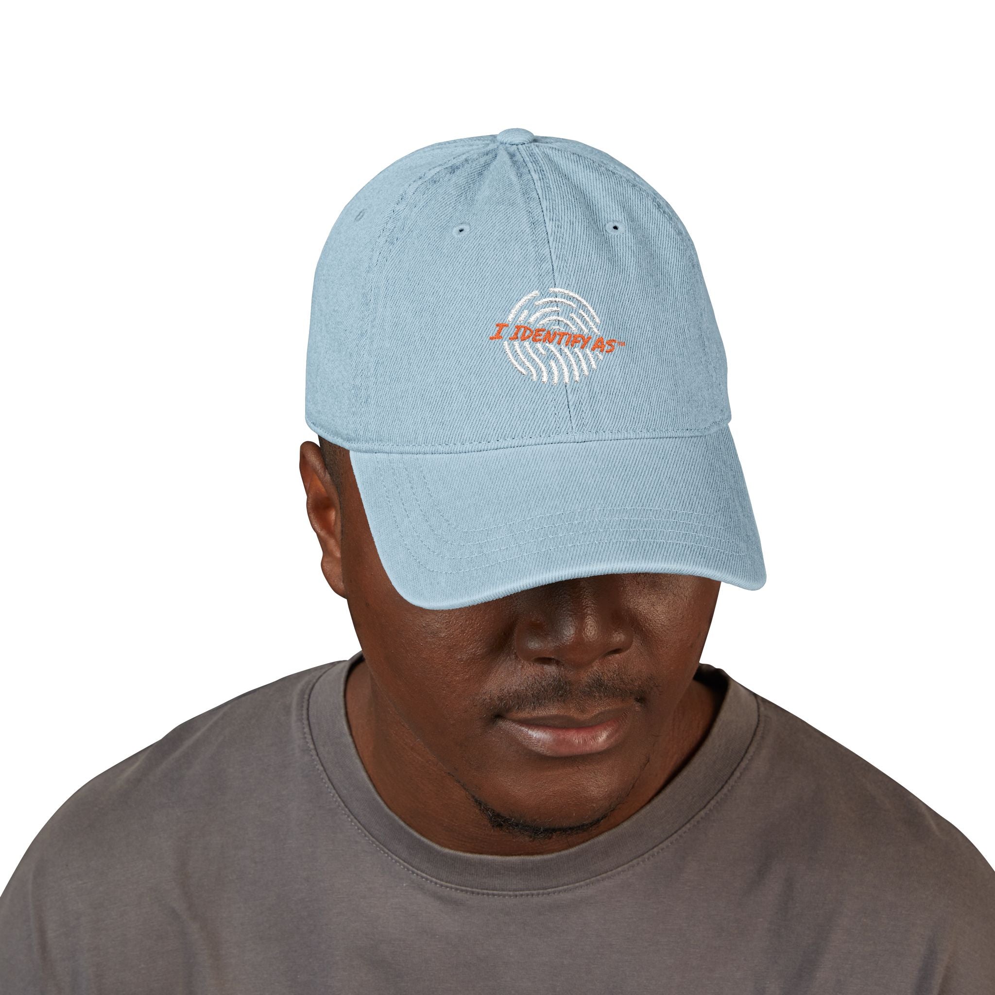 Embroidered Denim Hat – I Identify As Fingerprint Logo Cap