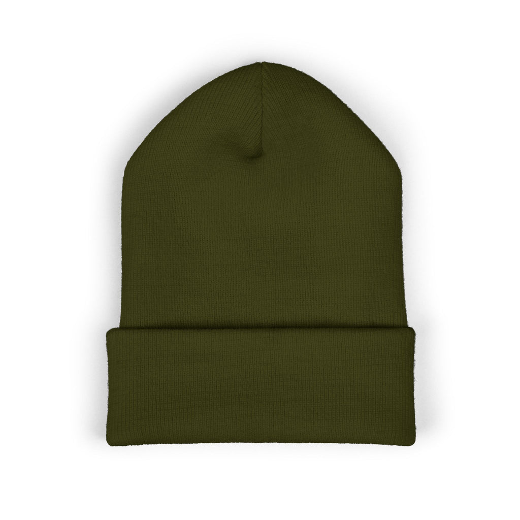 Embroidered 'A Fan Of' Classic Cuffed Beanie — White Knit Winter Hat