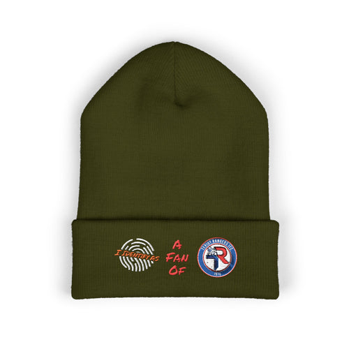 Embroidered 'A Fan Of' Classic Cuffed Beanie — White Knit Winter Hat