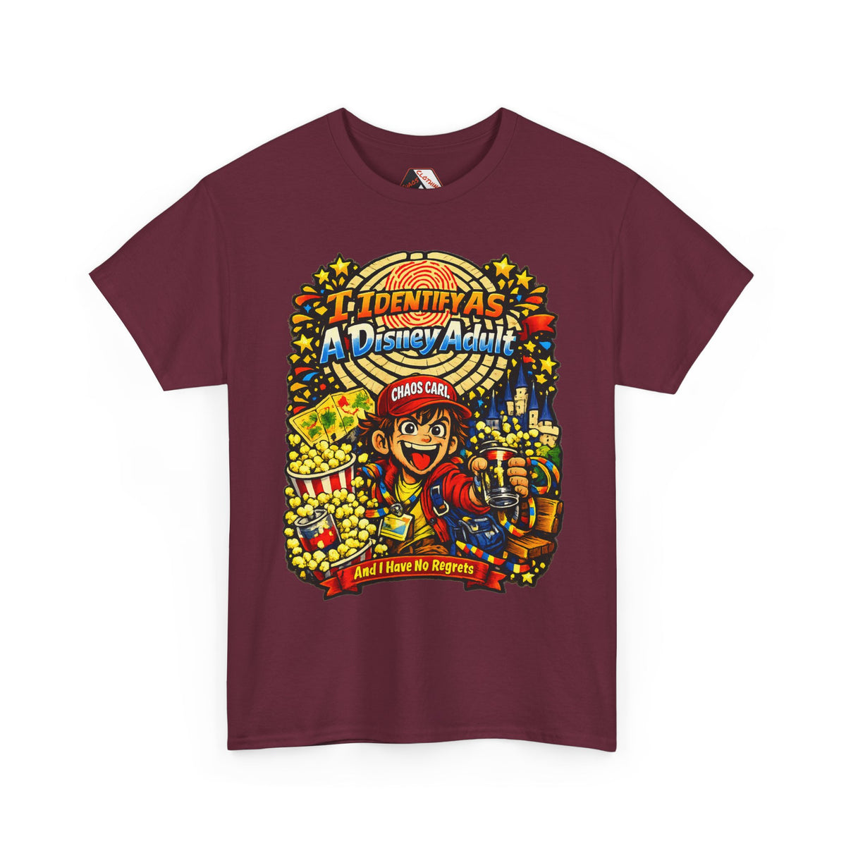 I Identify As A Theme Park Adult™ | Chaos Carl™ Funny Theme Park Enthusiast T-Shirt