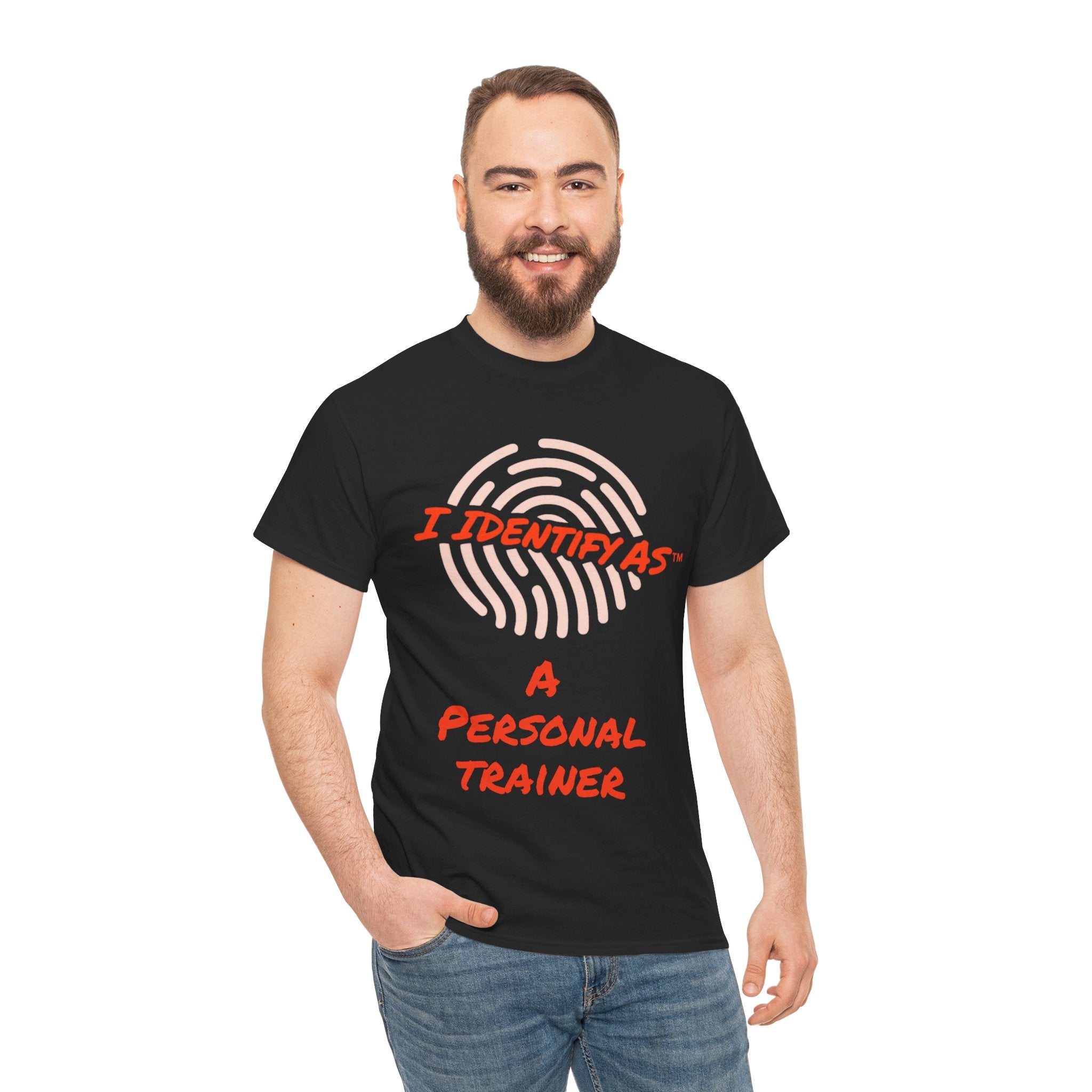 I Identify As A Personal Trainer funny graphic t‑shirt – fitness humour design – unisex cotton tee