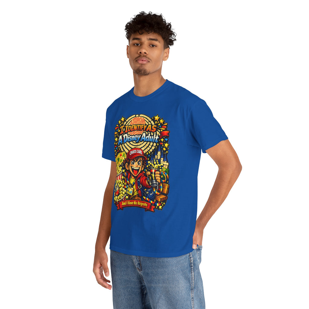 I Identify As A Theme Park Adult™ | Chaos Carl™ Funny Theme Park Enthusiast T-Shirt