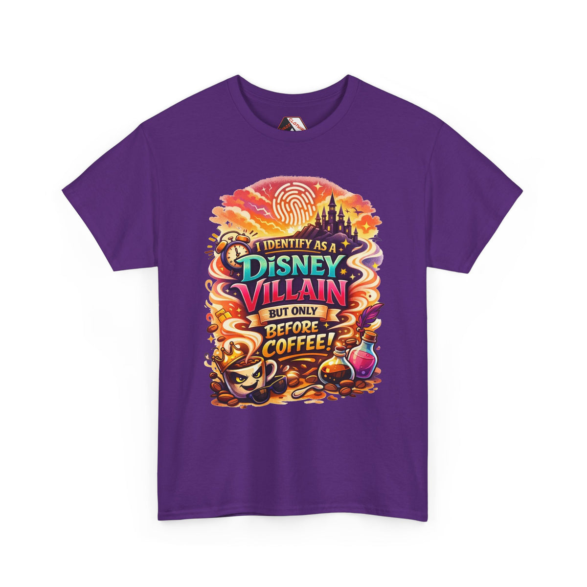 I Identify As a Disney Villain Before Coffee – Funny Theme Park T‑Shirt for Disney Adults