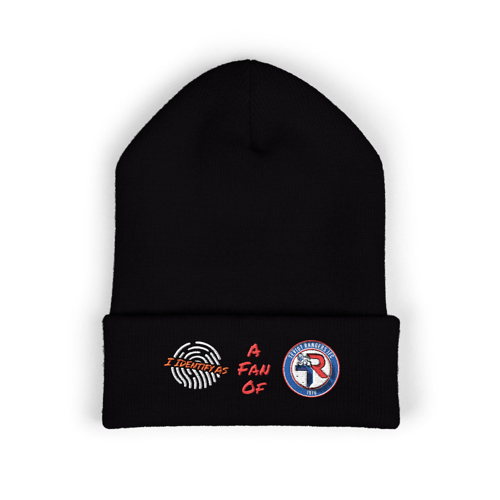 Embroidered 'A Fan Of' Classic Cuffed Beanie — White Knit Winter Hat