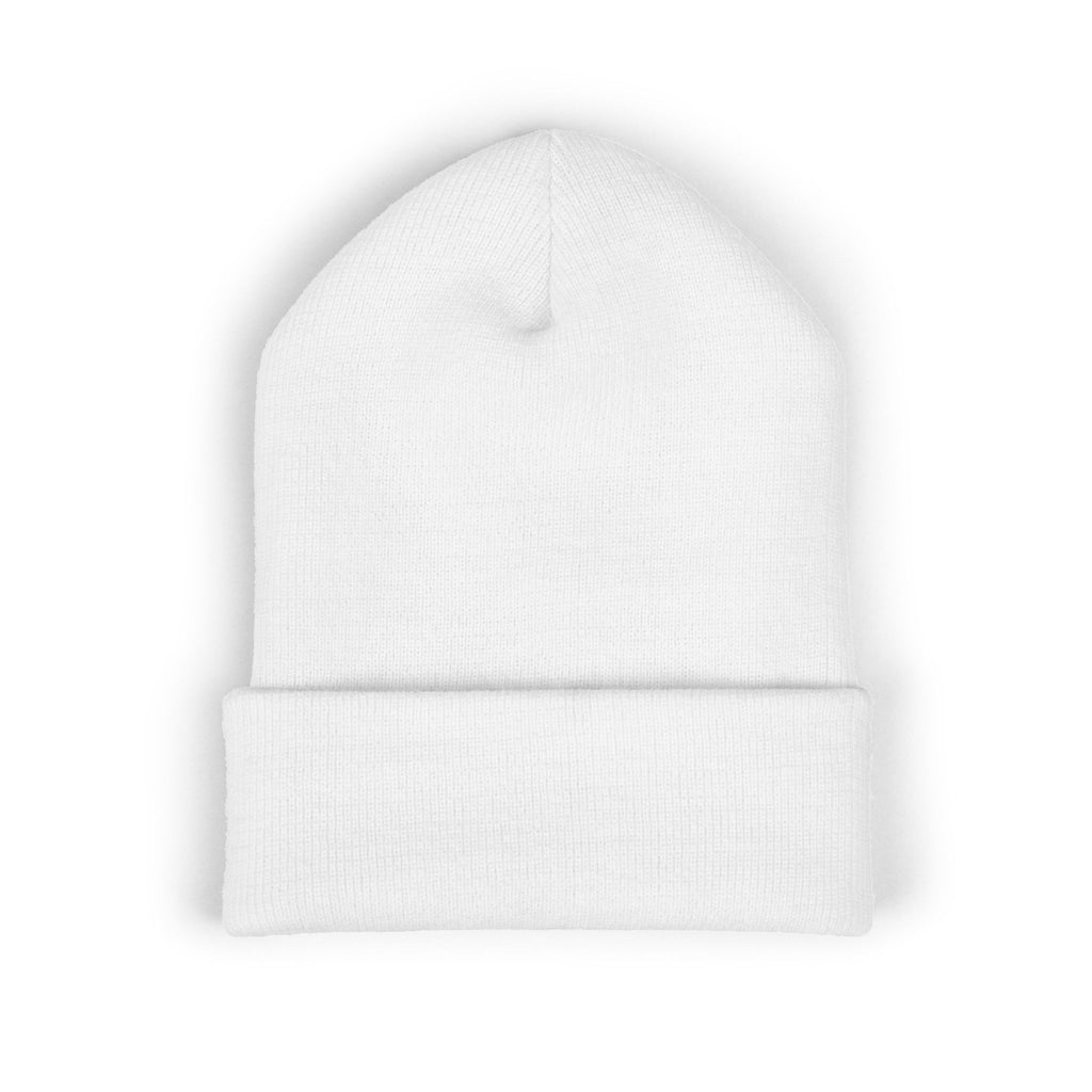 Embroidered 'A Fan Of' Classic Cuffed Beanie — White Knit Winter Hat