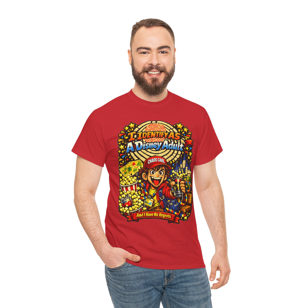 I Identify As A Theme Park Adult™ | Chaos Carl™ Funny Theme Park Enthusiast T-Shirt