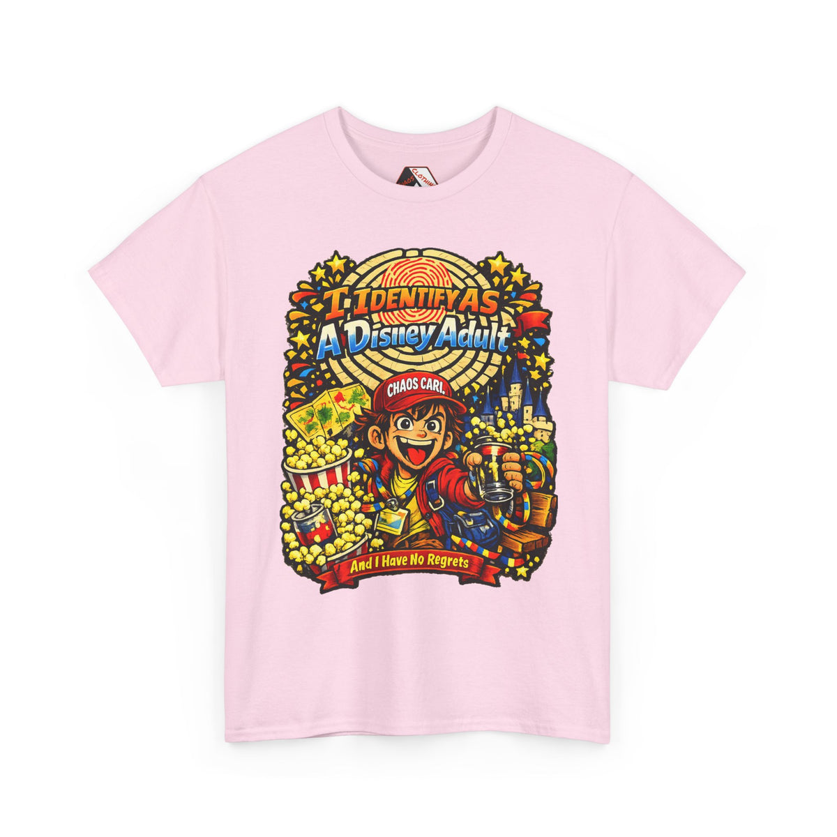 I Identify As A Theme Park Adult™ | Chaos Carl™ Funny Theme Park Enthusiast T-Shirt