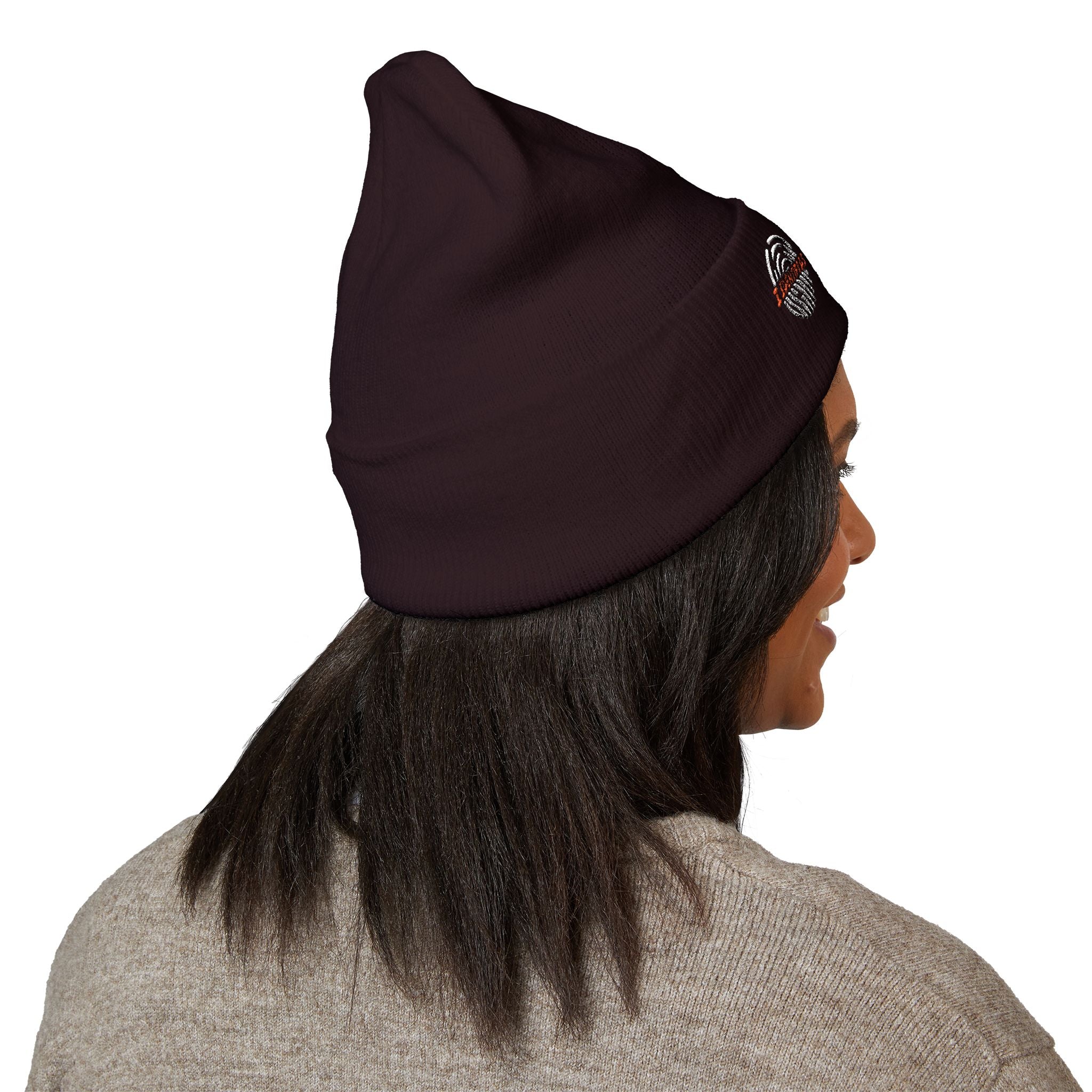 Embroidered 'A Fan Of' Classic Cuffed Beanie — White Knit Winter Hat