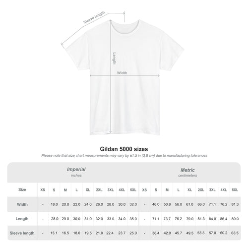 Unisex t‑shirt size chart for I Identify As clothing