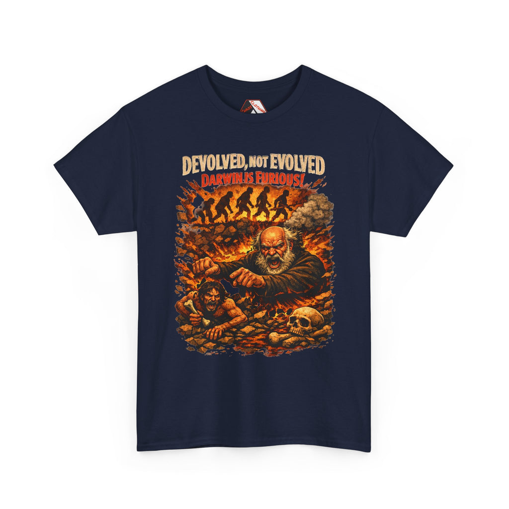 Devolved, Not Evolved – Darwin Is Furious | Funny Dark Humour T-Shirt