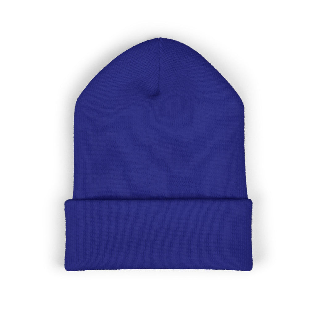 Embroidered 'A Fan Of' Classic Cuffed Beanie — White Knit Winter Hat