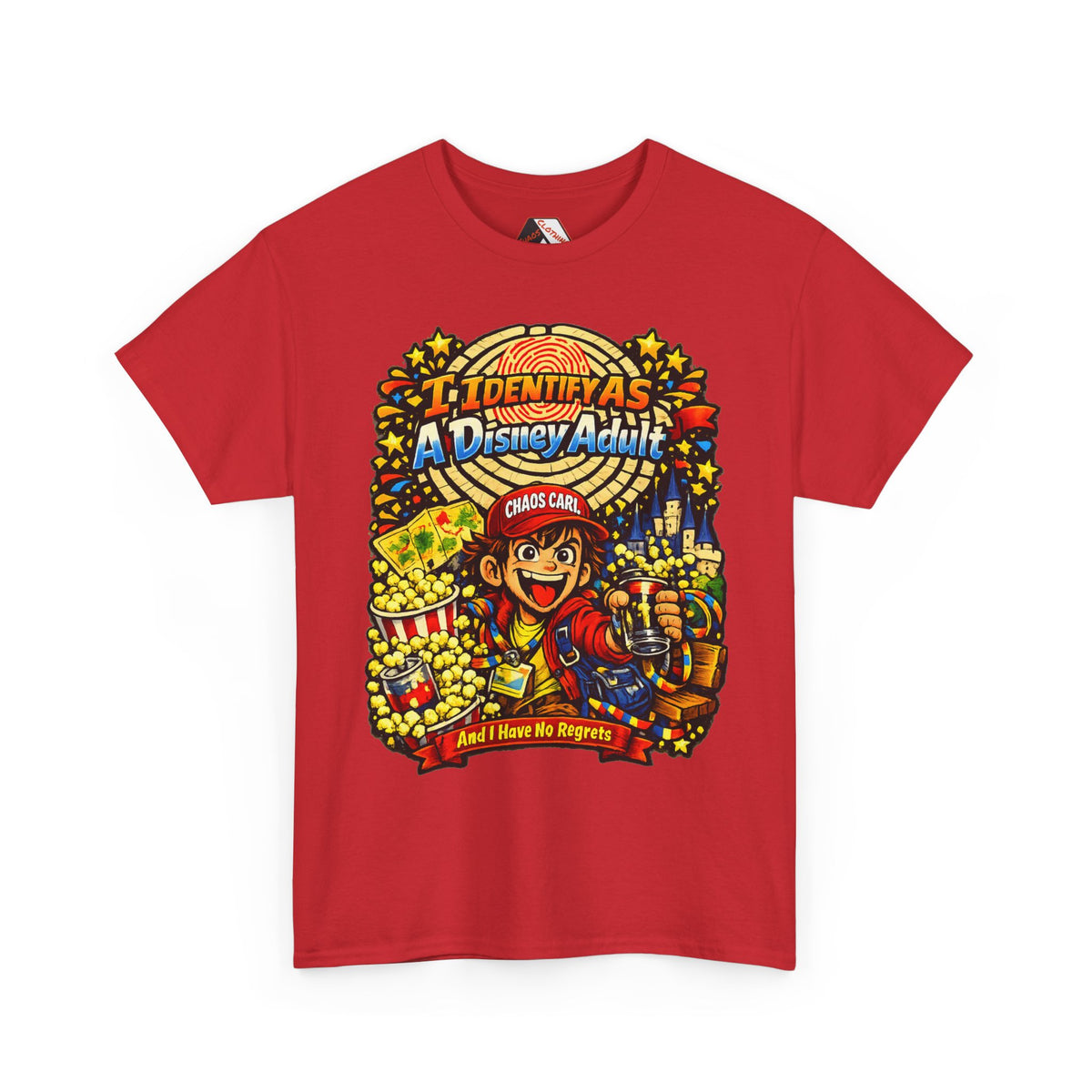 I Identify As A Theme Park Adult™ | Chaos Carl™ Funny Theme Park Enthusiast T-Shirt