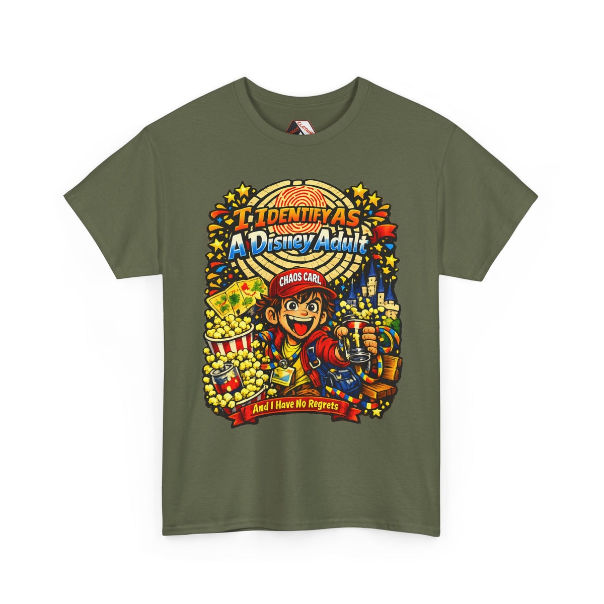 I Identify As A Theme Park Adult™ | Chaos Carl™ Funny Theme Park Enthusiast T-Shirt