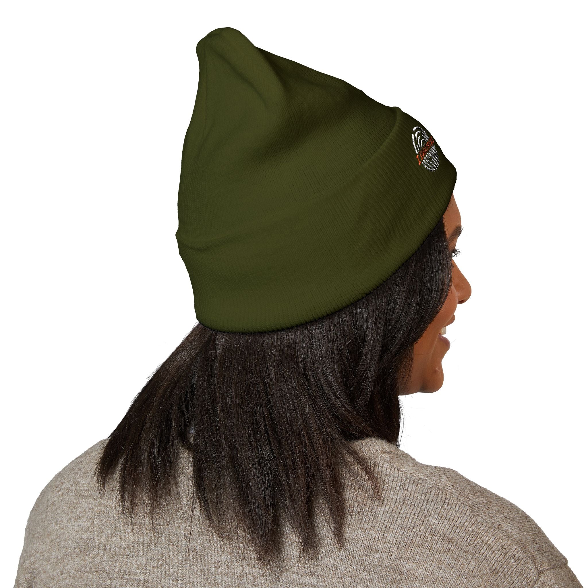 Embroidered 'A Fan Of' Classic Cuffed Beanie — White Knit Winter Hat