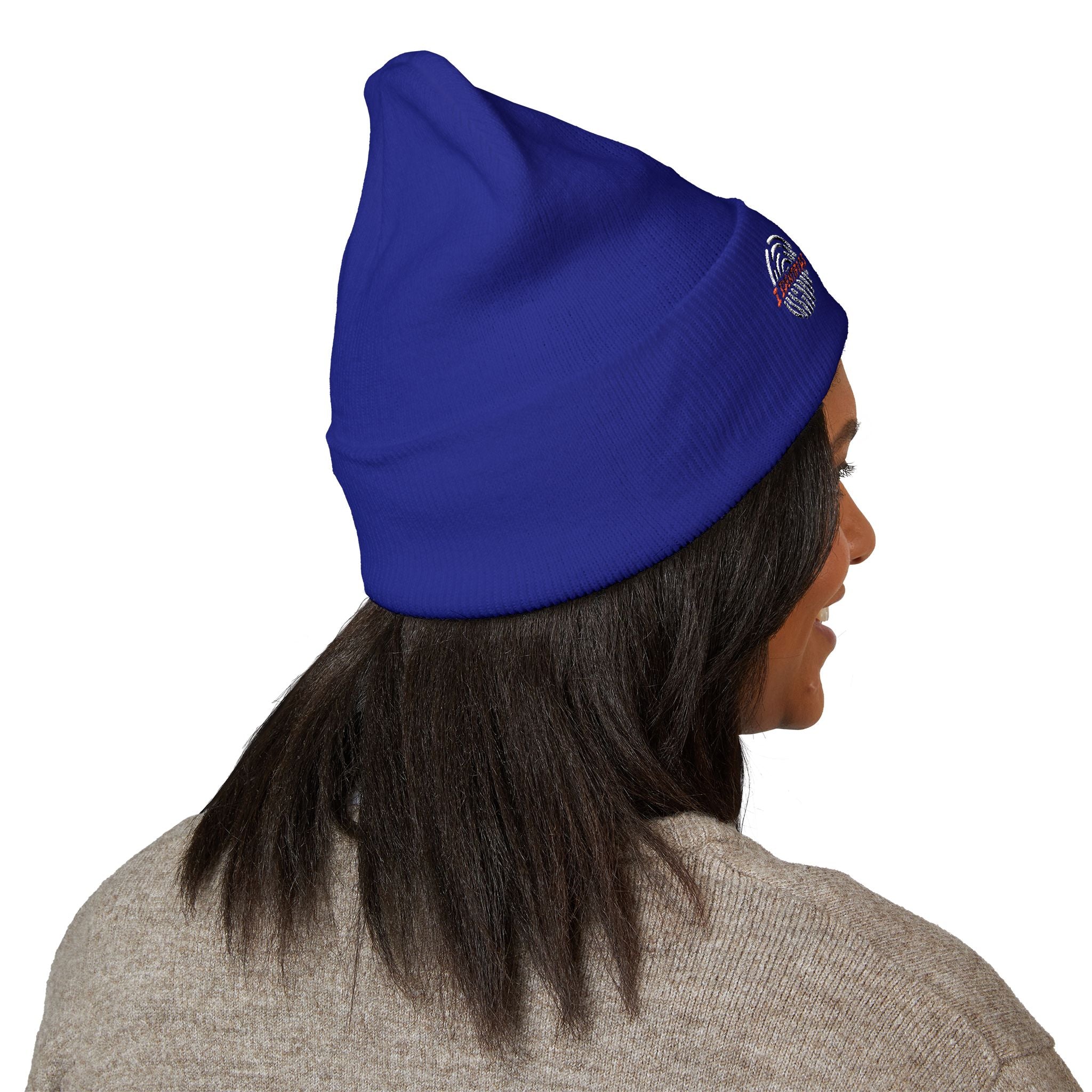 Embroidered 'A Fan Of' Classic Cuffed Beanie — White Knit Winter Hat