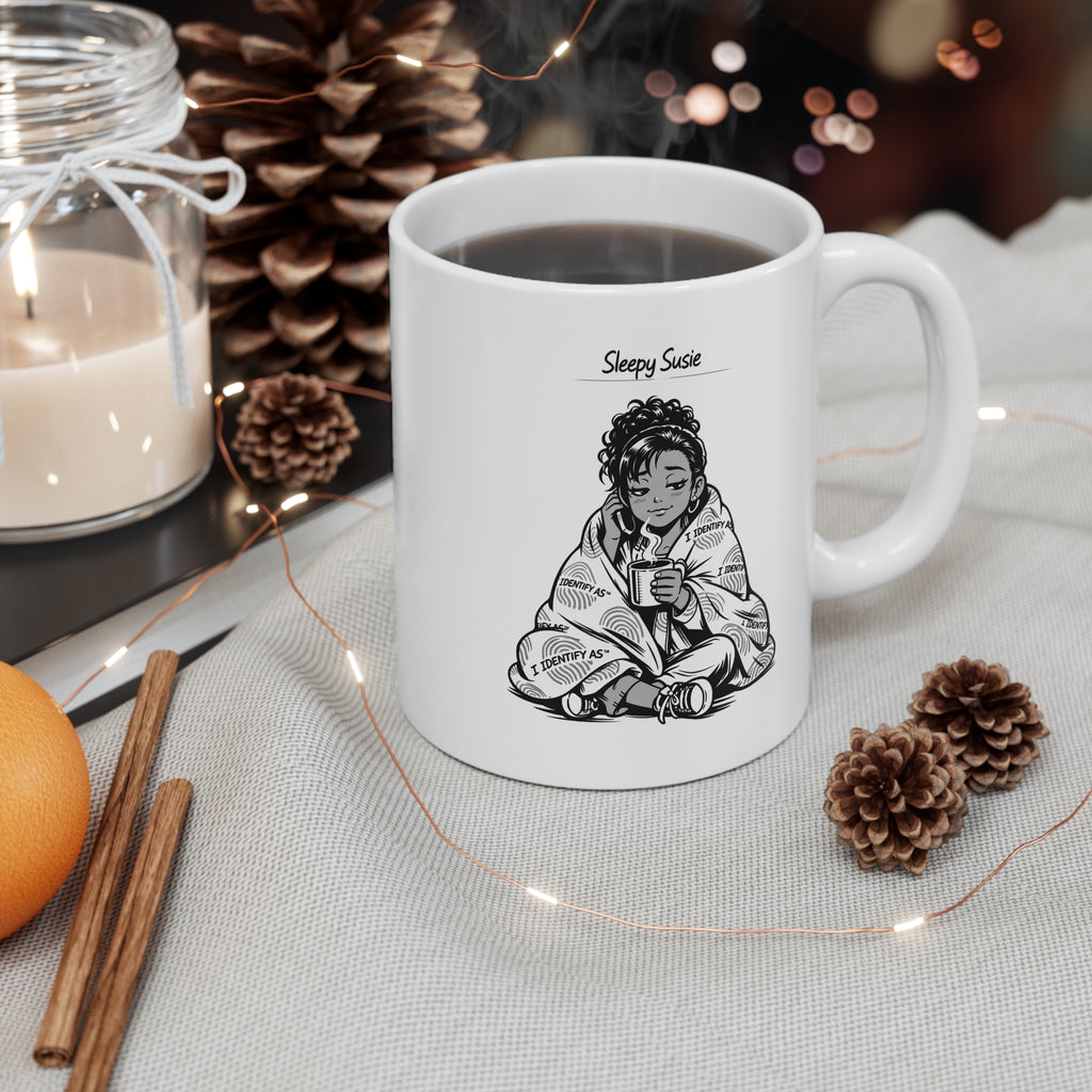 I Identify As Sip First Function Later Mug — Funny Coffee Tea Cup for Slow Mornings