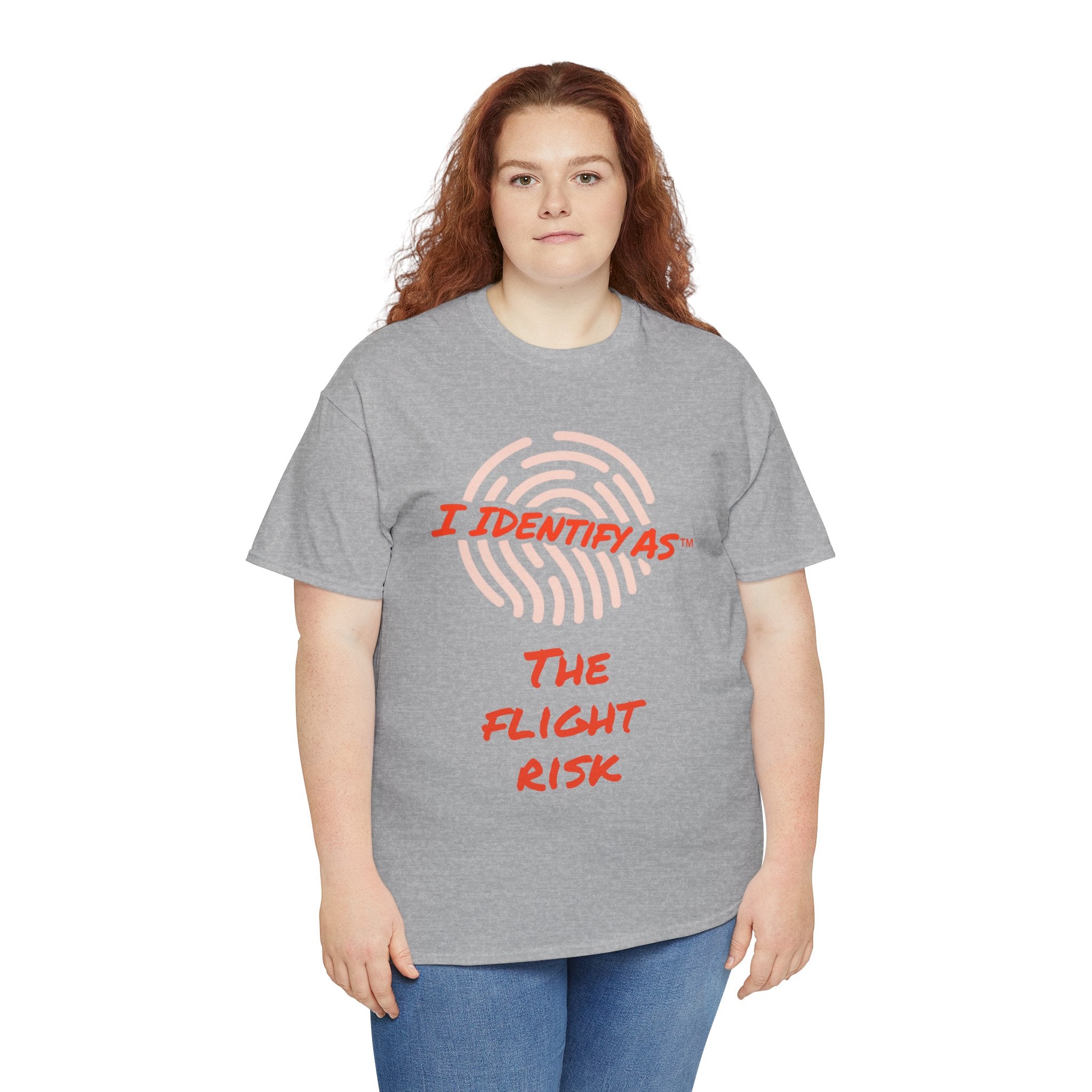 I Identify As The Flight Risk funny graphic t‑shirt – travel humour design – unisex cotton tee