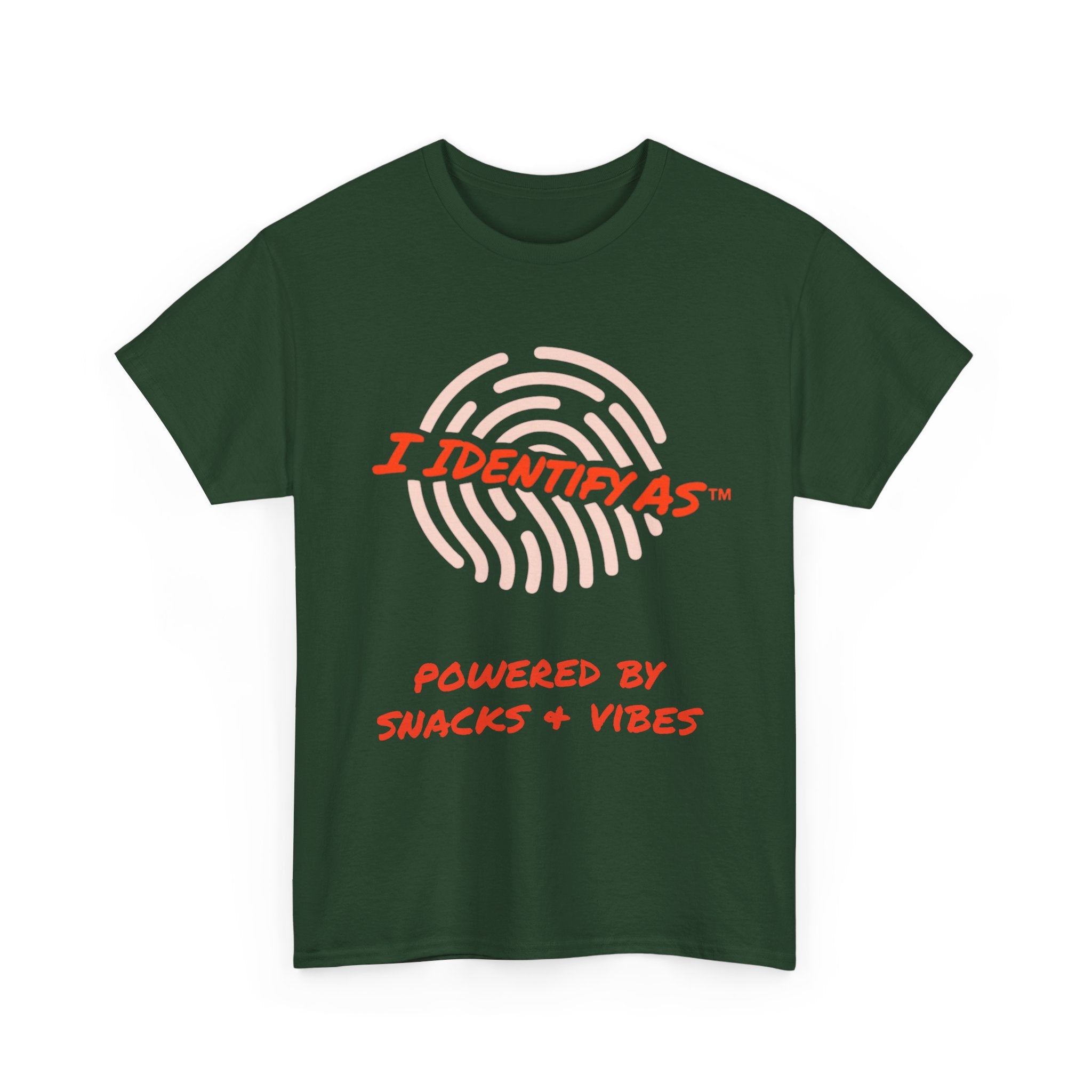 I Identify As Powered By Snacks and Vibes - Funny Graphic T-Shirt
