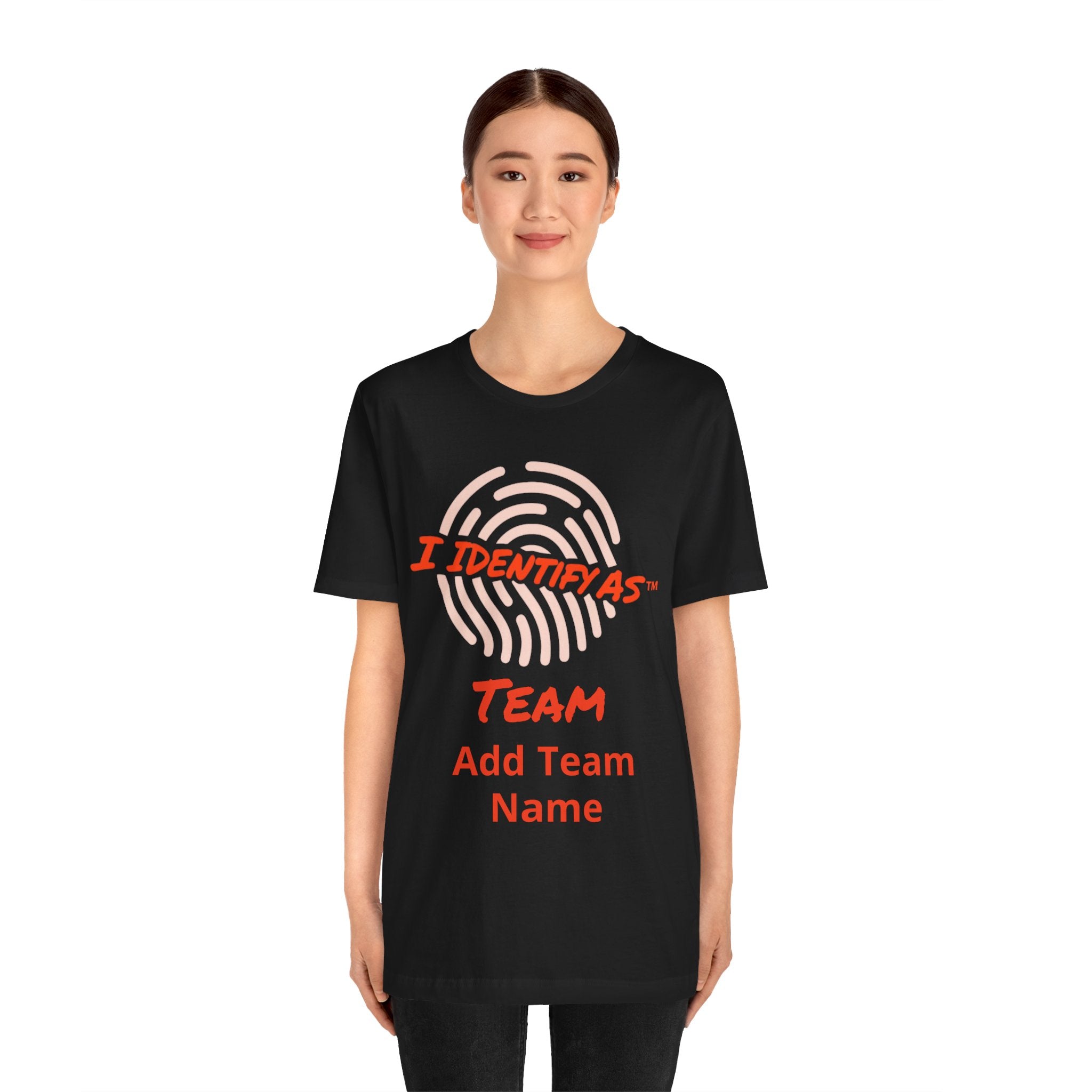 Team Personalized T‑Shirt – “I Identify As” Custom Name Group Tee – Matching Event Shirt – Unisex Cotton Identity Graphic Top
