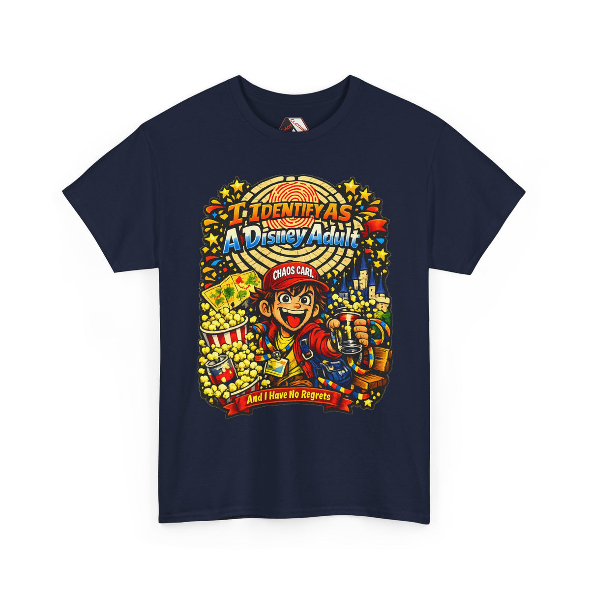 I Identify As A Theme Park Adult™ | Chaos Carl™ Funny Theme Park Enthusiast T-Shirt