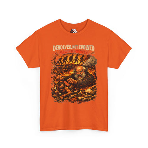 Devolved, Not Evolved – Darwin Is Furious | Funny Dark Humour T-Shirt