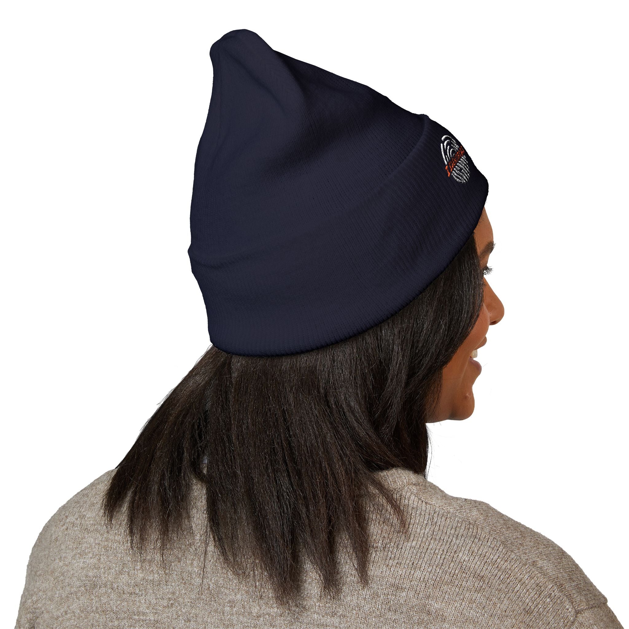 Embroidered 'A Fan Of' Classic Cuffed Beanie — White Knit Winter Hat