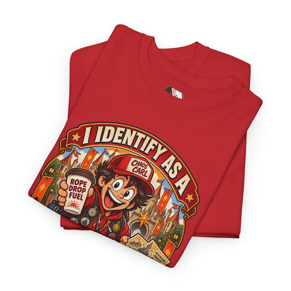 Chaos Clothing by I Identify As™ premium graphic t-shirt featuring Chaos Carl™ mascot  Adult.