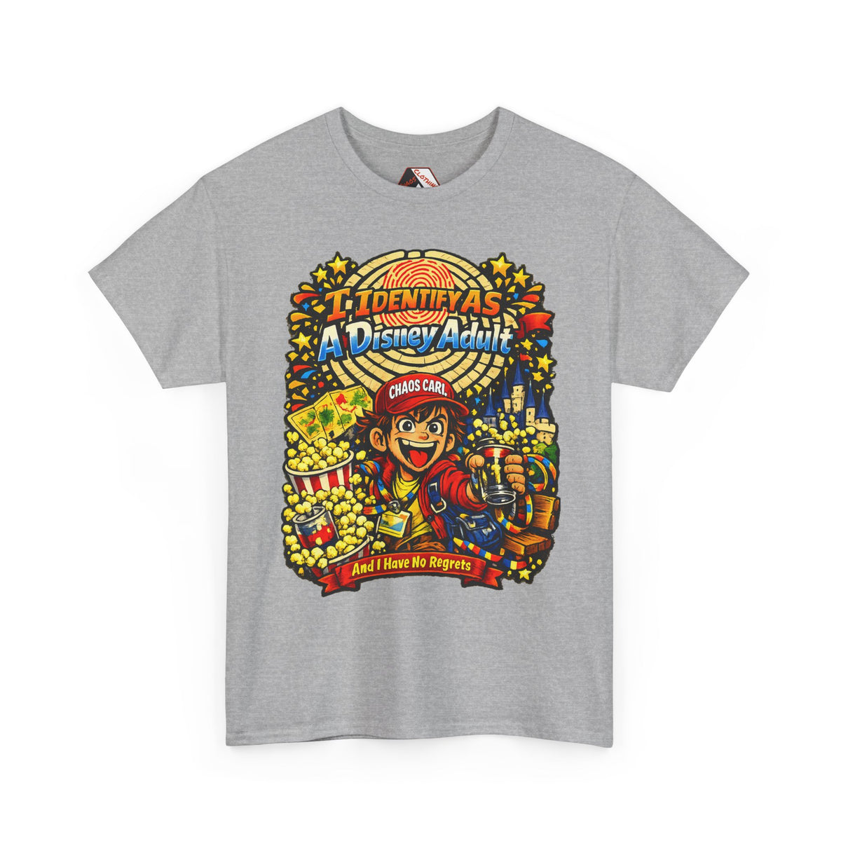 I Identify As A Theme Park Adult™ | Chaos Carl™ Funny Theme Park Enthusiast T-Shirt
