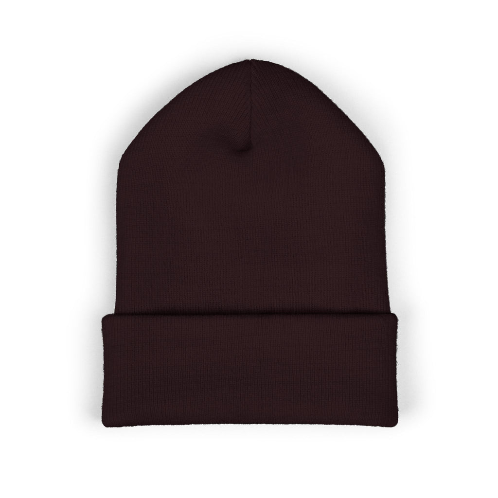 Embroidered 'A Fan Of' Classic Cuffed Beanie — White Knit Winter Hat