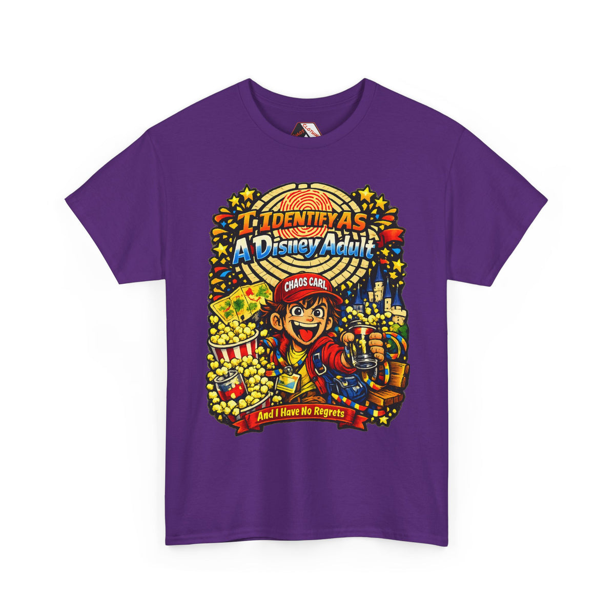 I Identify As A Theme Park Adult™ | Chaos Carl™ Funny Theme Park Enthusiast T-Shirt