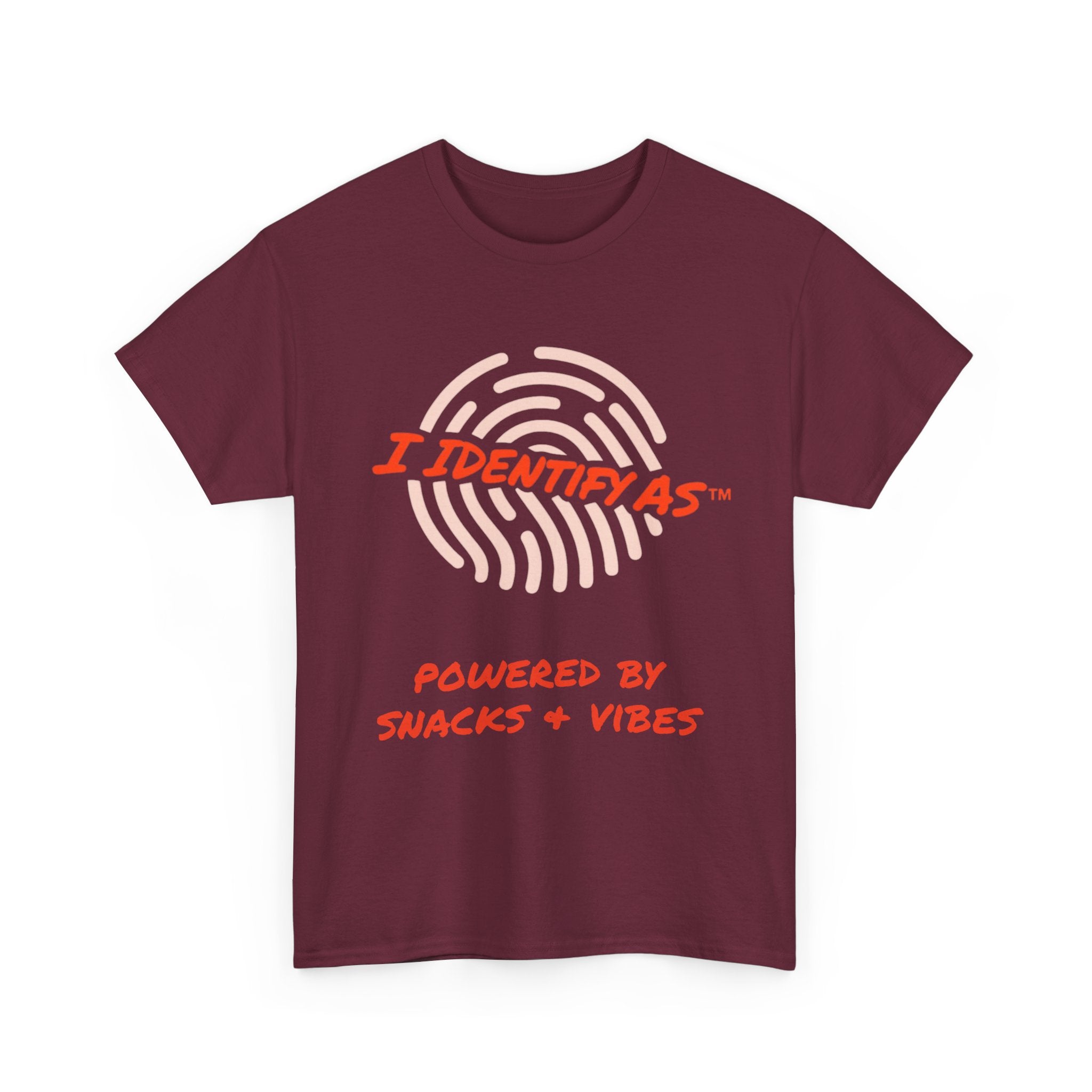 I Identify As Powered By Snacks and Vibes - Funny Graphic T-Shirt