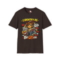 Full‑colour comic artwork of Parental Fatigue Fiona under “I Identify As BrOKen” slogan from Chaos Clothing by I Identify As