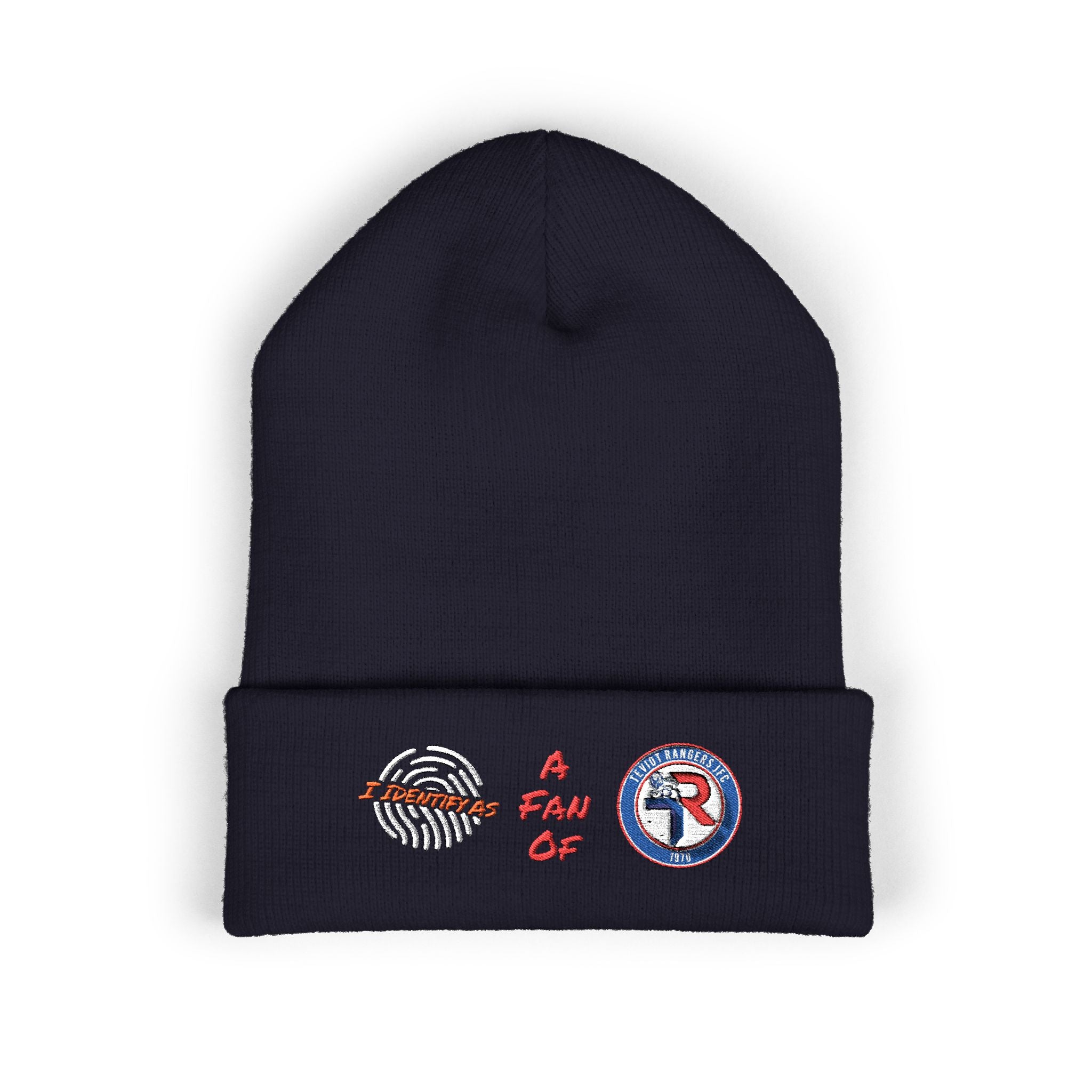 Embroidered 'A Fan Of' Classic Cuffed Beanie — White Knit Winter Hat