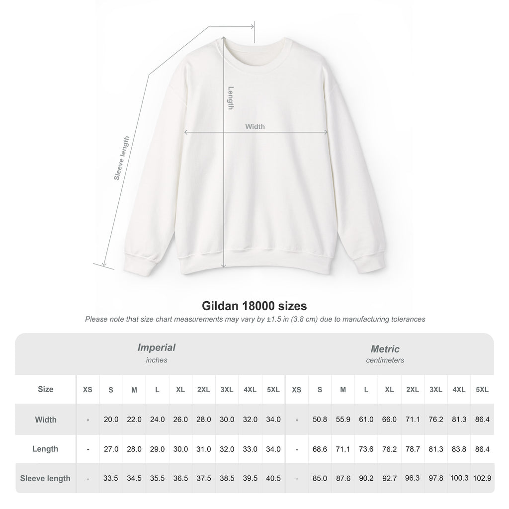 Unisex crewneck sweatshirt size chart for I Identify As clothing