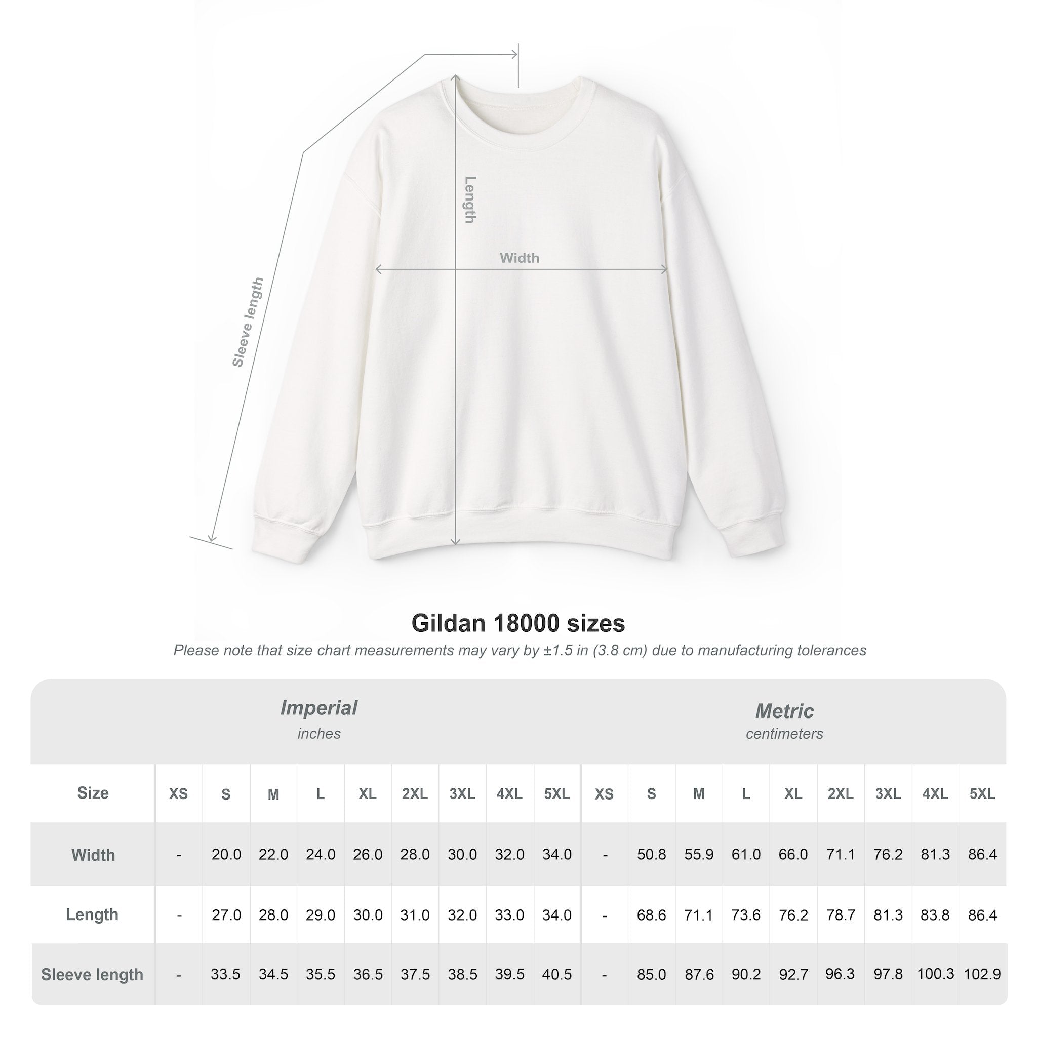 Unisex crewneck sweatshirt size chart for I Identify As clothing