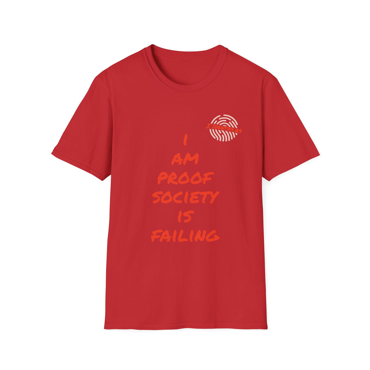Red t-shirt with a logo on the chest against a white background