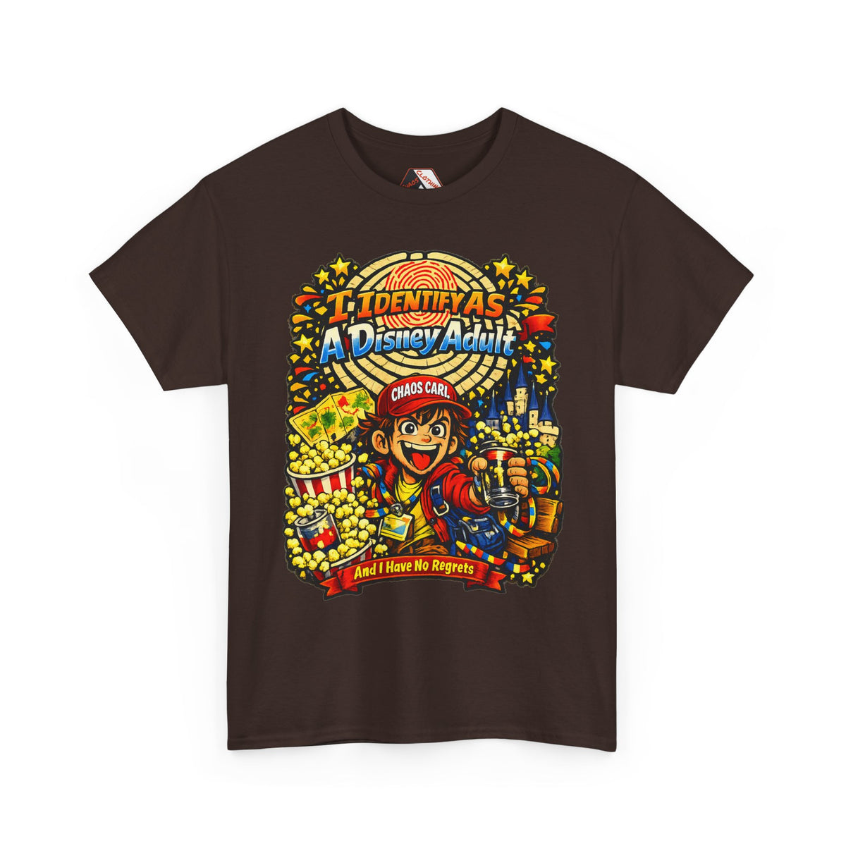 I Identify As A Theme Park Adult™ | Chaos Carl™ Funny Theme Park Enthusiast T-Shirt