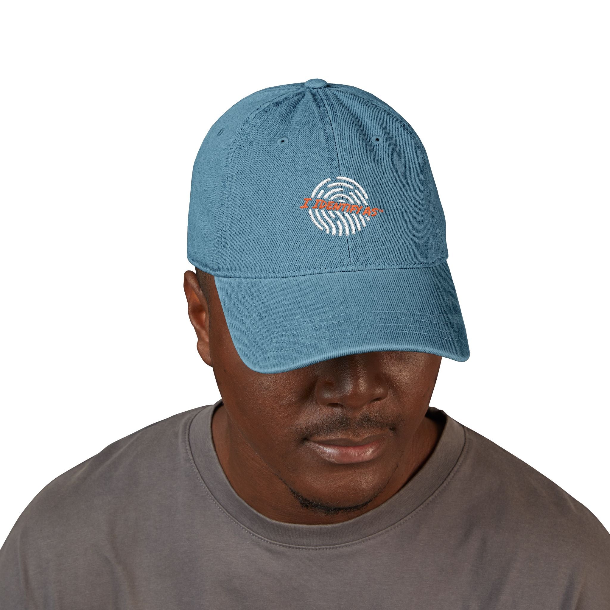 Embroidered Denim Hat – I Identify As Fingerprint Logo Cap