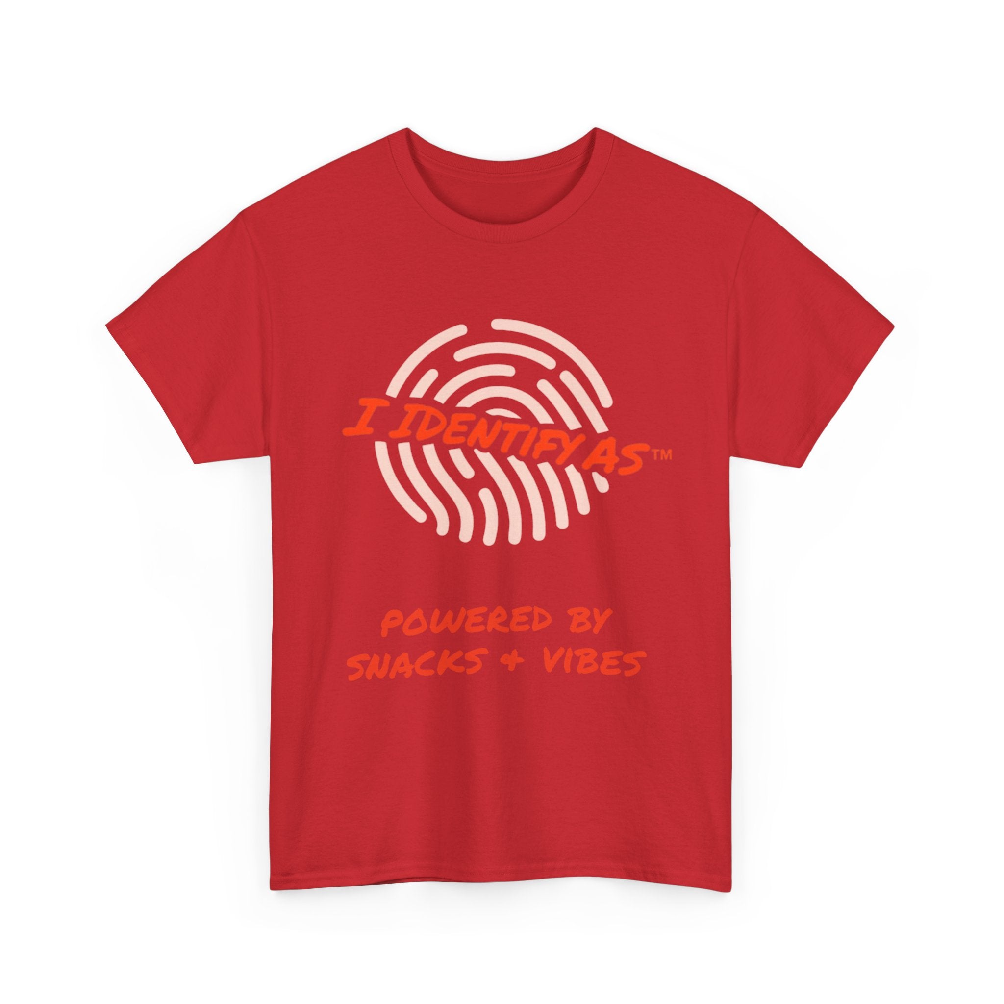 I Identify As Powered By Snacks and Vibes - Funny Graphic T-Shirt