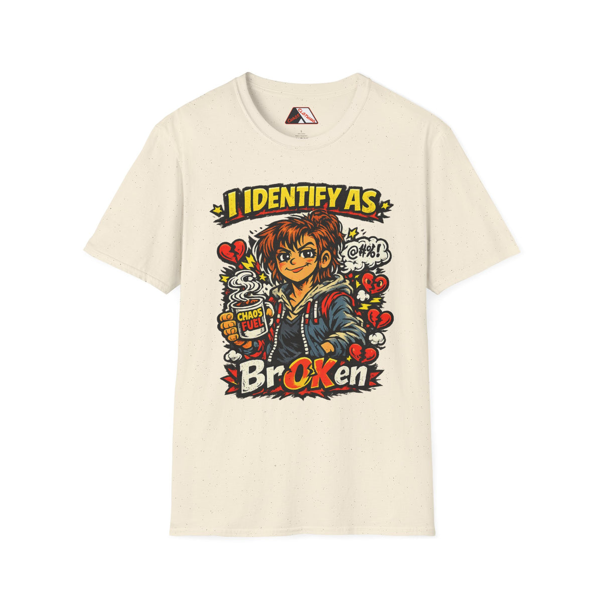 Relatable parent humour shirt with Fiona illustration and standout orange OK lettering from Chaos Clothing by I Identify As