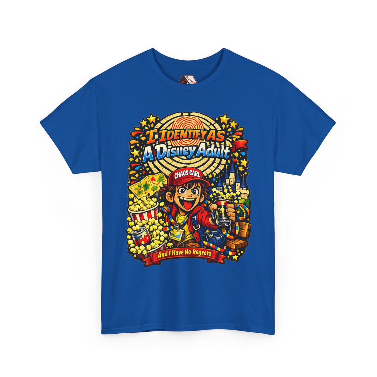 I Identify As A Theme Park Adult™ | Chaos Carl™ Funny Theme Park Enthusiast T-Shirt