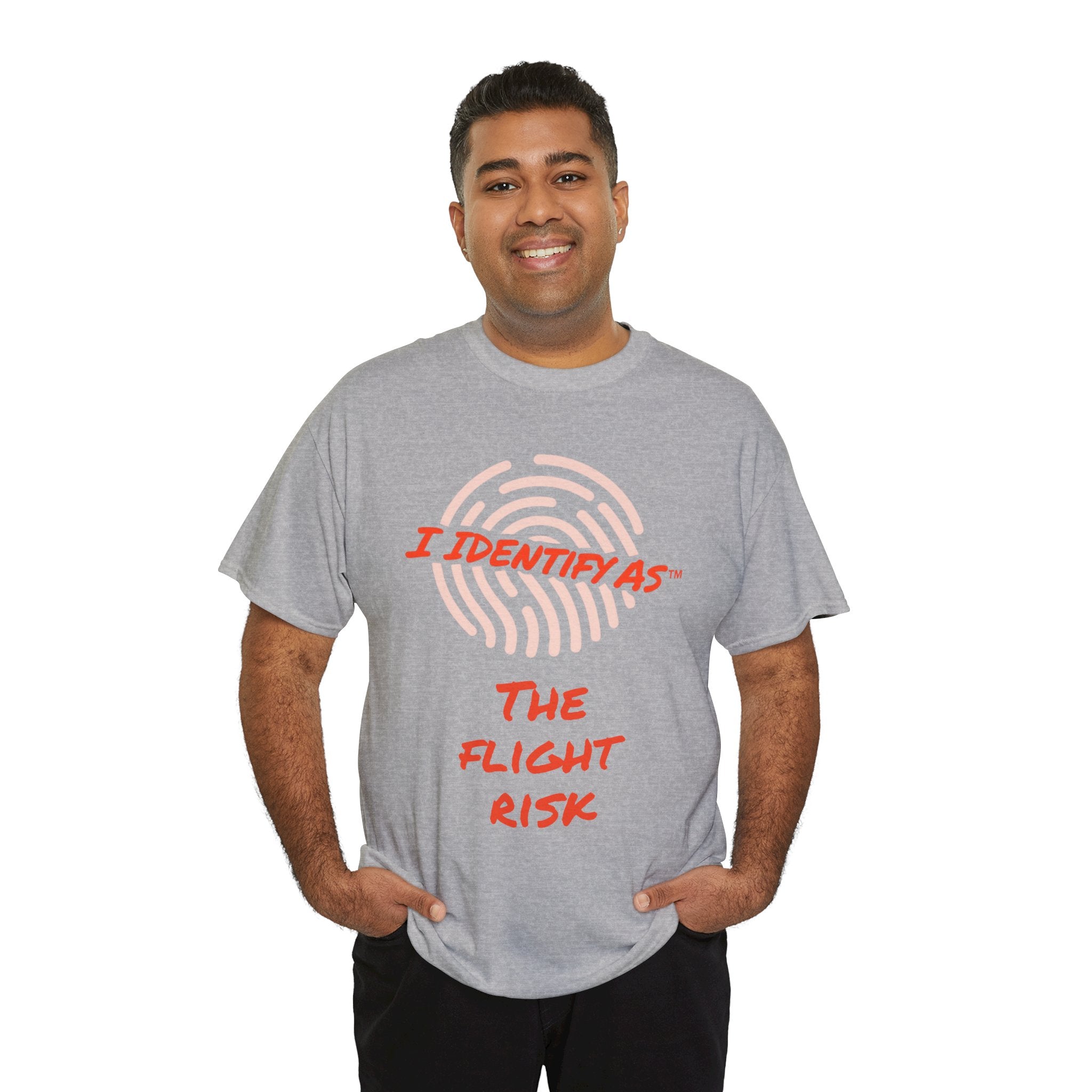 I Identify As The Flight Risk funny graphic t‑shirt – travel humour design – unisex cotton tee