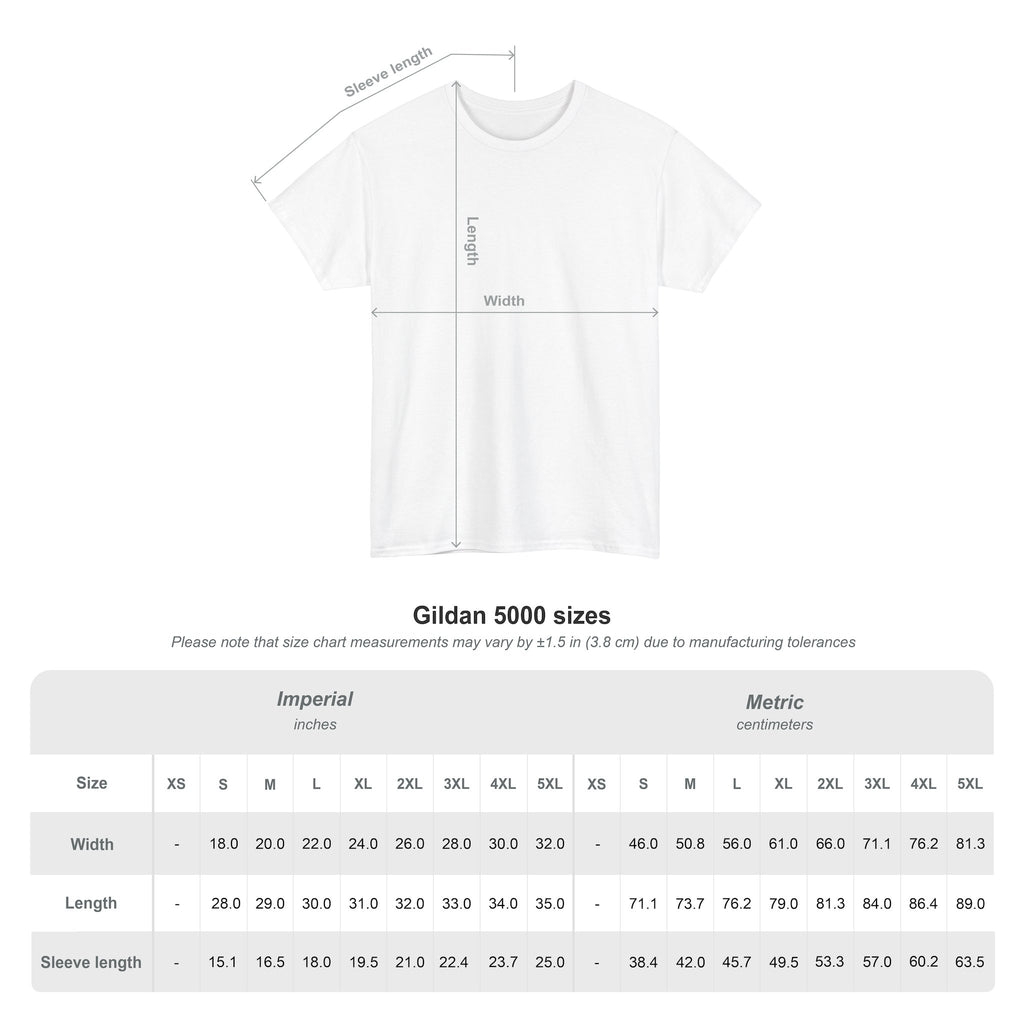 Unisex t‑shirt size chart for I Identify As clothing