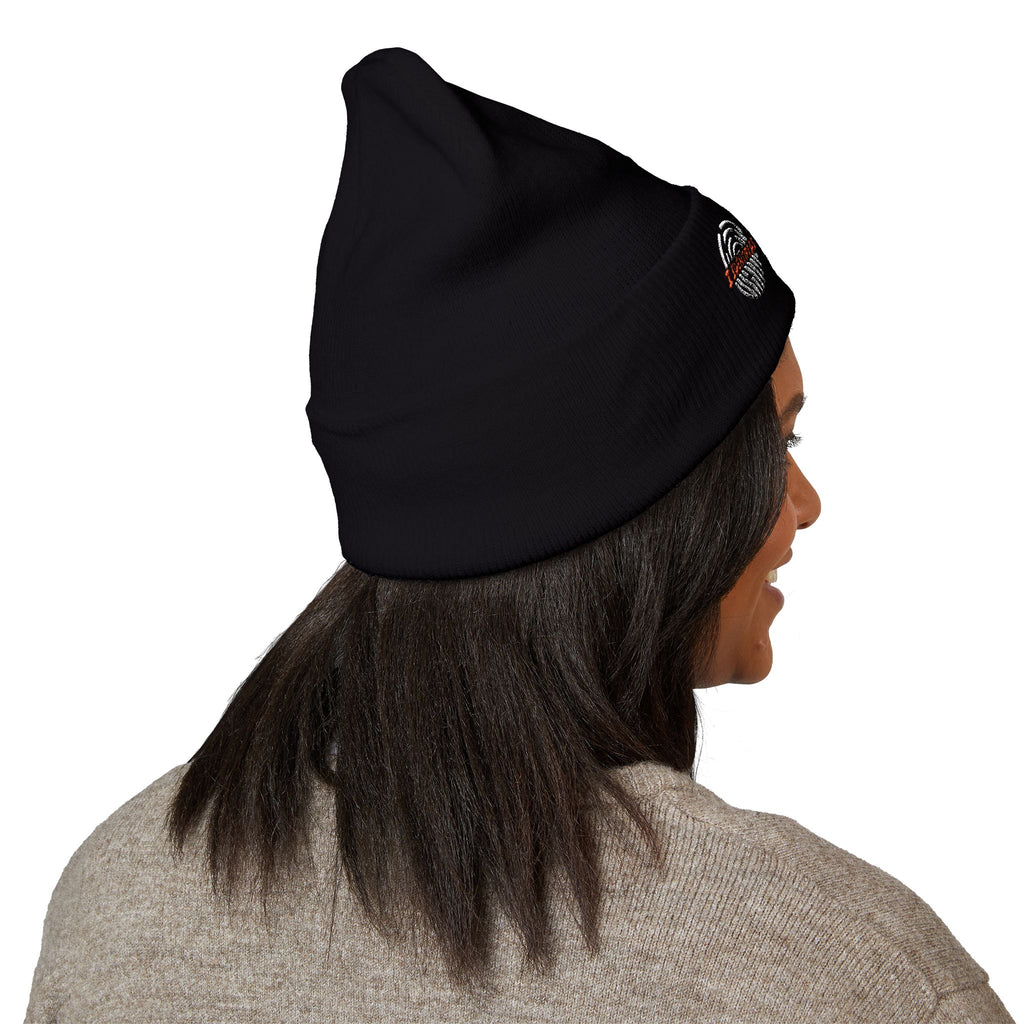 Embroidered 'A Fan Of' Classic Cuffed Beanie — White Knit Winter Hat